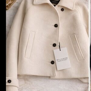 ZARA Wool Collection Cream Cropped Jacket Structured Minimalist Coat NWT